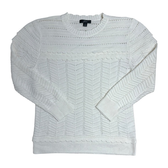 J. Crew White Scalloped Pointelle Lightweight Sweater Womens S - Picture 2 of 9